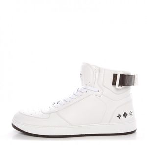 LOUIS VUITTON Calfskin Mens Monogram Rivoli High Top Sneakers size 7 in White